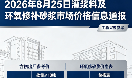 西乡2026年8月25日灌浆料及环氧修补砂浆市场价格信息通报